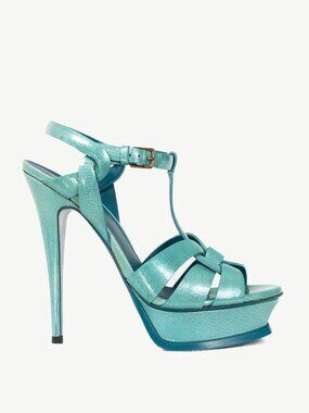 Yves Saint Laurent Tribute 105 Azur Paille Patent Platform Sandals